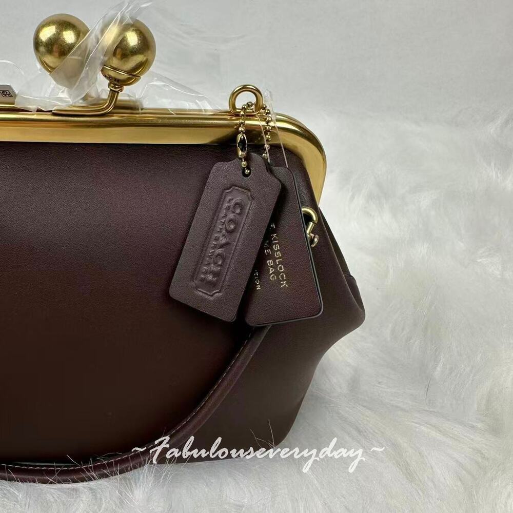 Coach Kisslock Frame Bag 16 Crossbody In Leather/Gold/Maple CCY28 NWT - Picture 6 of 9